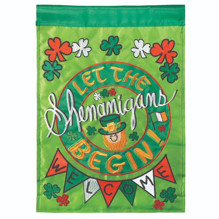Double Applique Let The Shenanigans Begin Outdoor Garden Flag 18" x 13"