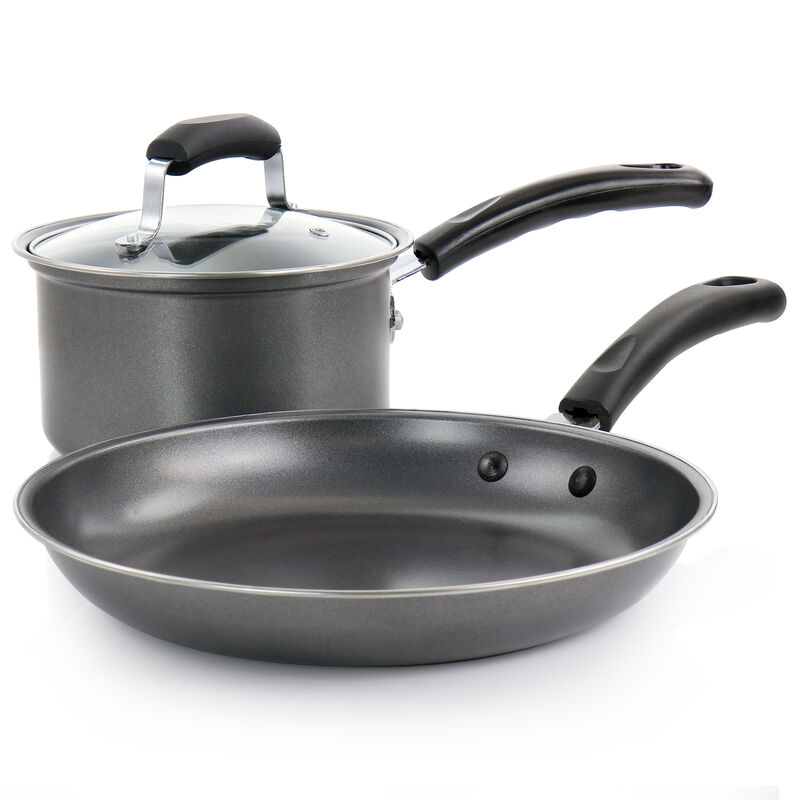 Gibson Everyday Highberry 3 Piece Nonstick Carbon Steel Cookware Set in Grey