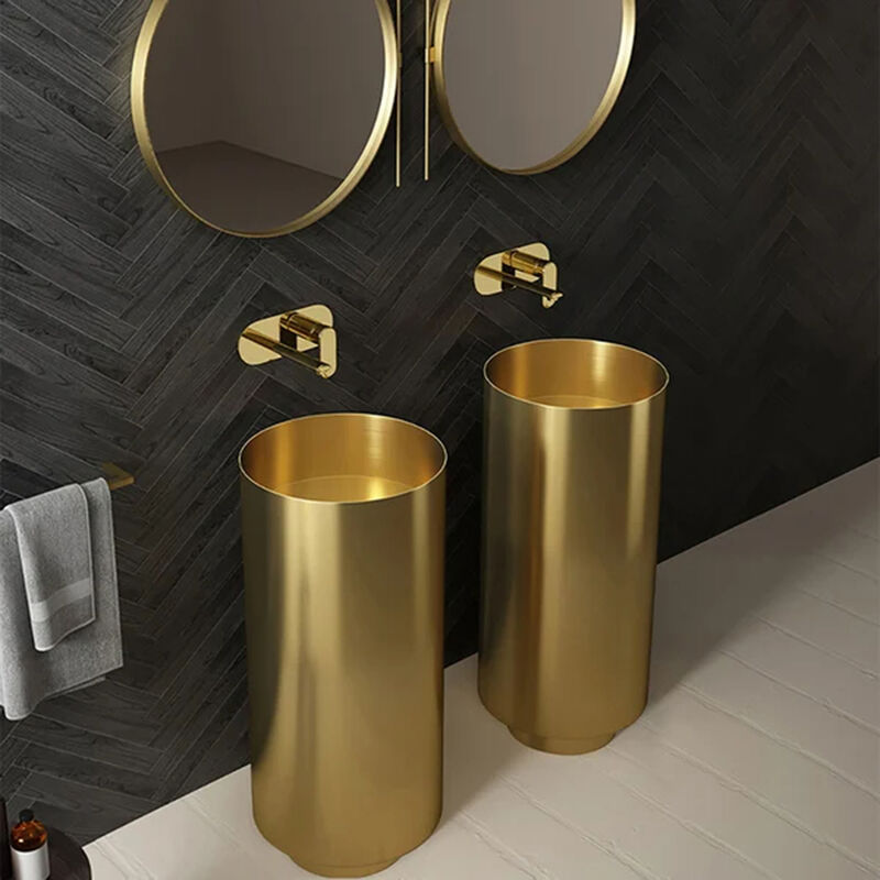 Deluxe stainless steel column basin Gold