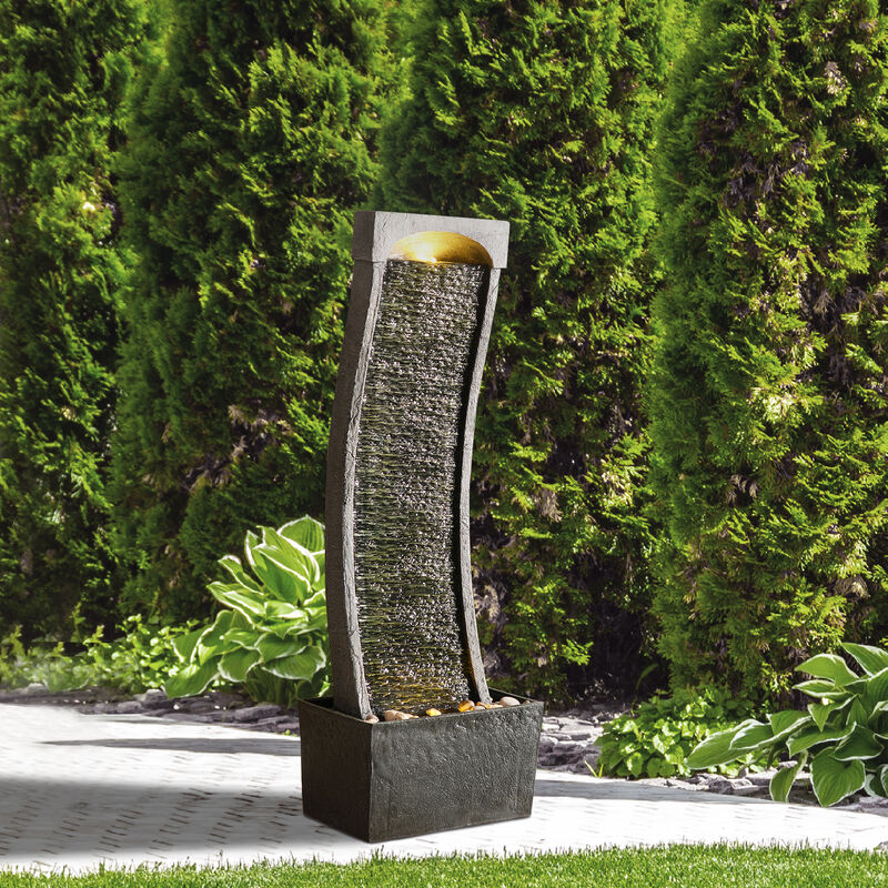 Teamson Home Indoor/Outdoor Modern Curved Slate Waterfall Fountain with LED Lights