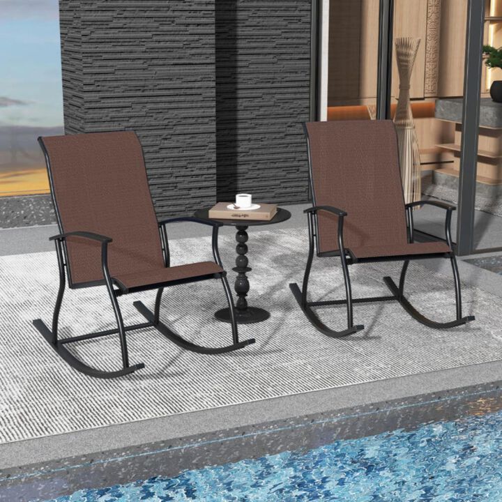 2 Pieces Outdoor Rocking Chairs with Breathable Backrest