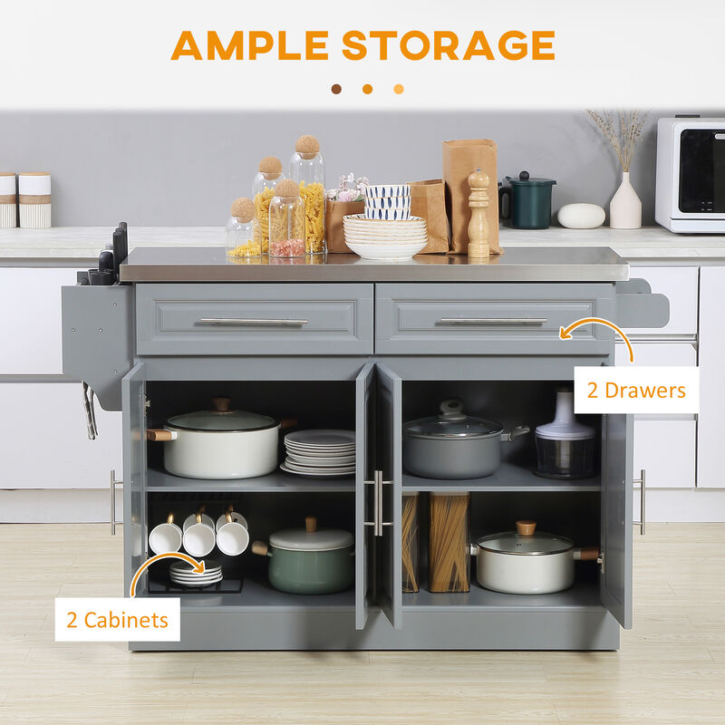 Rolling Stainless Steel Counter Kitchen Cart Storage Cabinet w/ Drawers & Rack