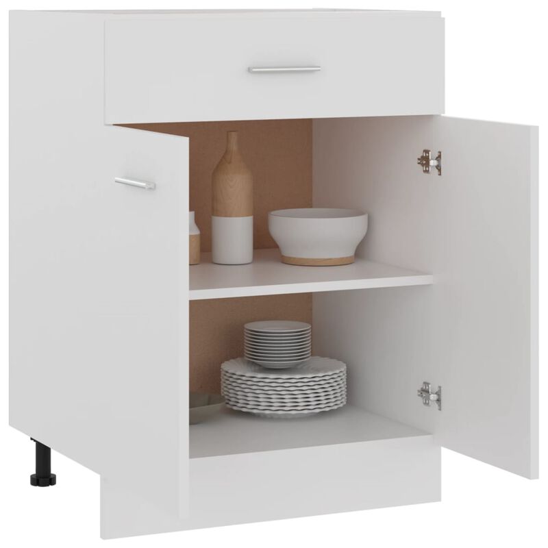 vidaXL Bottom Kitchen Cabinet with Drawer and Two Shelves - Engineered Wood Construction - White Finish - 23.6"x18.1"x32.1"