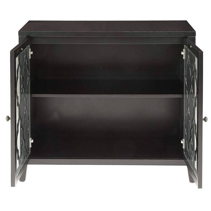 Storage Cabinet with 2 Doors and Quatrefoil Design, Black-Benzara