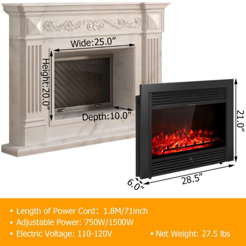 Hivvago 28.5 Inch Electric Fireplace Recessed with 3 Flame Colors