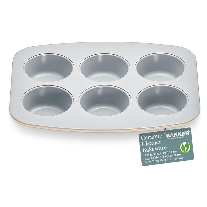 Bake with Elegance: 6-Cup Cake/Muffin Pan Set - Blue, Teal, Marble, Golden, Cream - Aluminized Steel with Ceramic Non-Stick Coating, PFOA & PFAS Free - Non-Toxic, Heavy-Duty Bakeware