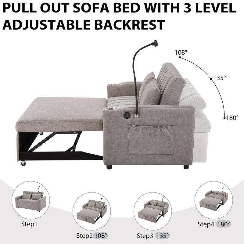Merax Convertible Sofa Bed Loveseat with 3 USB Ports