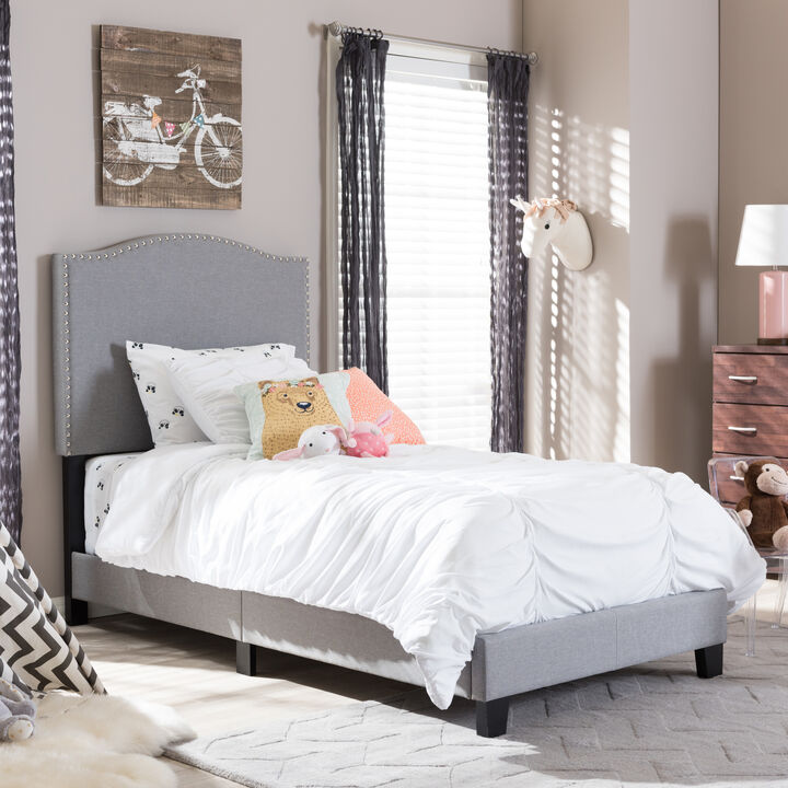 Baxton Studio Benjamin Modern Grey Fabric Upholstered Twin Size Arched Bed with Nail Heads