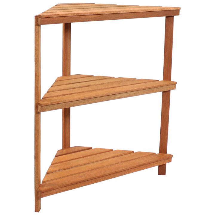 Sunnydaze Meranti Wood/Teak Oil Finish 3-Tier Corner Plant Stand - 36 in