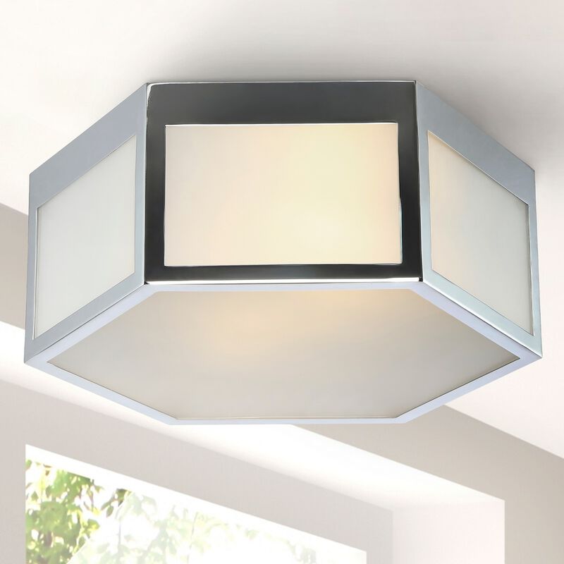 Minimo Hexagon Metal/Frosted Glass LED Flush Mount