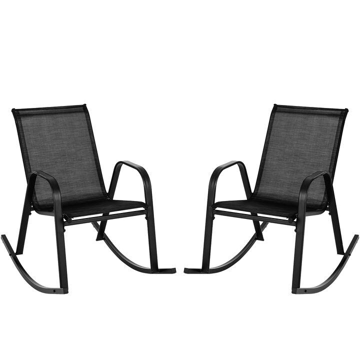 Set of 2 Metal Patio Rocking Chair with Breathable Seat Fabric
