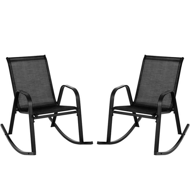Set of 2 Metal Patio Rocking Chair with Breathable Seat Fabric