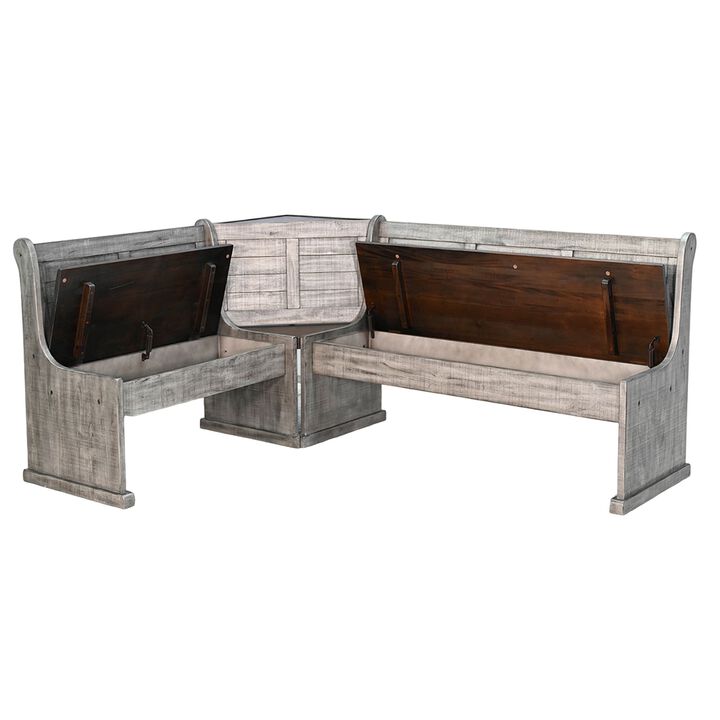 Camie 4pc Corner Breakfast Nook Set, Gray Brown Dining Table and Bench - Benzara
