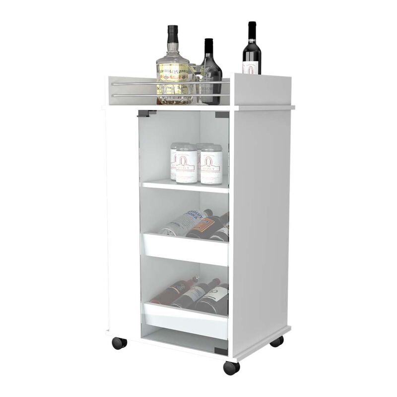 Willow Park Glass Door Bar Cart With Bottle Holder And Casters