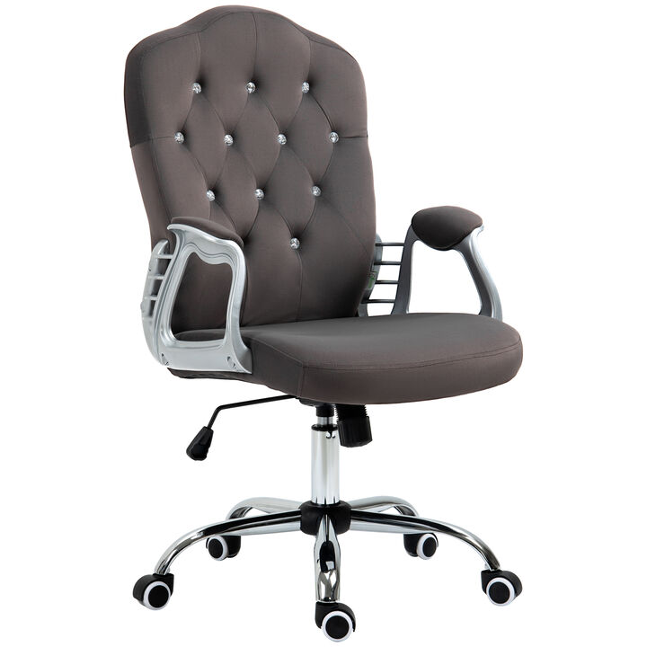 Velvet Home Office Chair, Button Tufted Desk Chair with Padded Armrests, Adjustable Height and Swivel Wheels, Pink