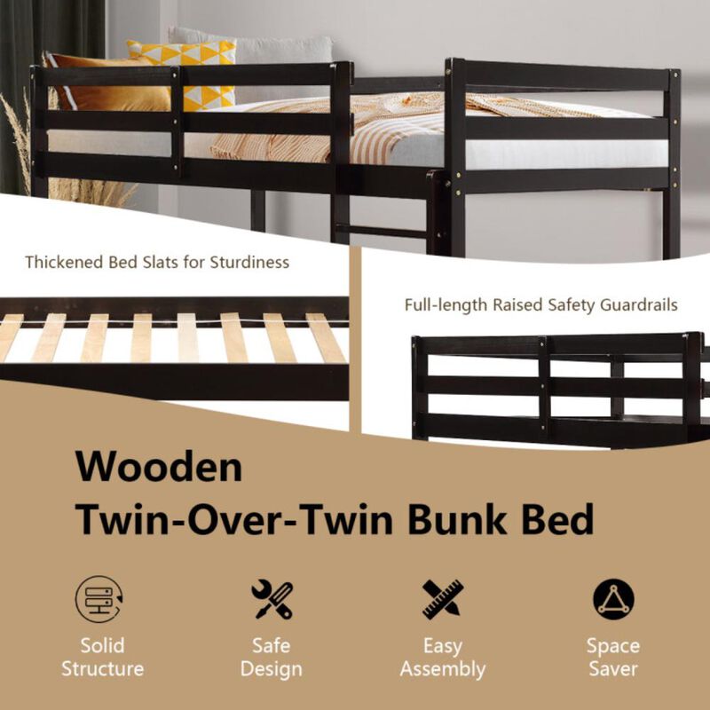 Hivvago Twin Size Sturdy Wooden Bunk Beds with Ladder and Safety Rail