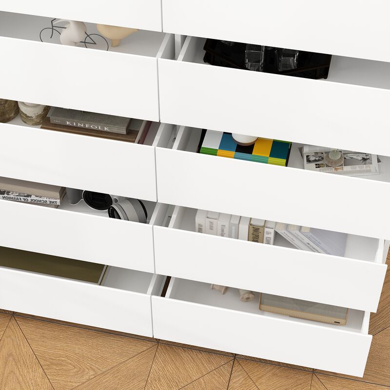 70.9"  Storage Dresser with 15 Handleless Drawers, White Chest of Drawers, Modern Wooden Double Dresser for Bedroom Living Room