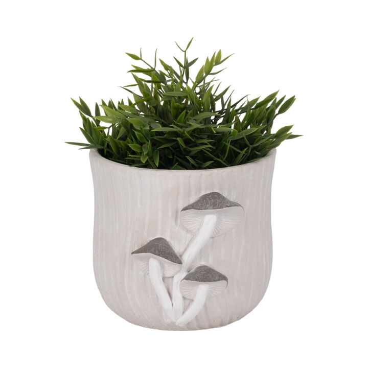 8" Gry Mushroom Appliq Planter