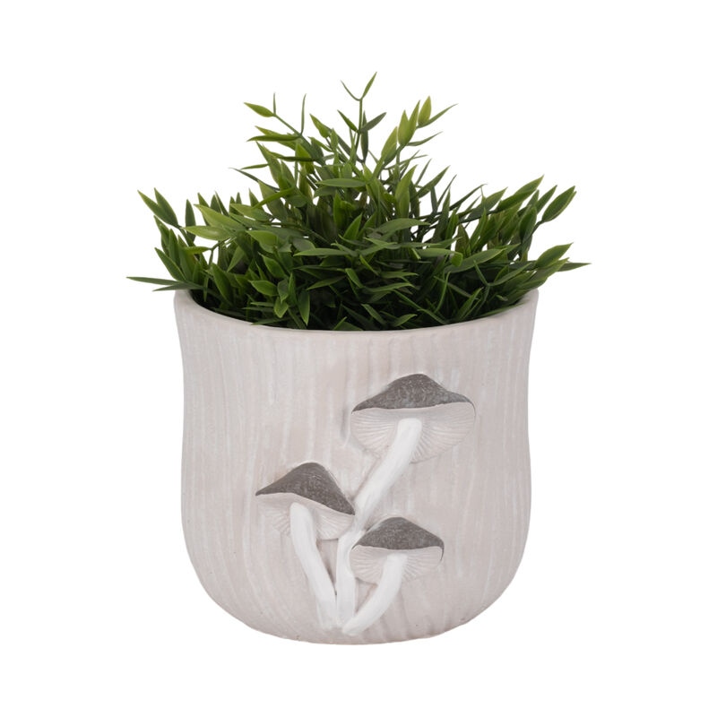 8" Gry Mushroom Appliq Planter