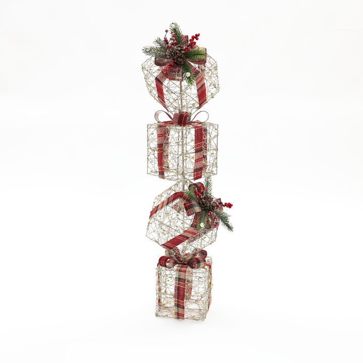 LuxenHome Champagne Gold Gift Boxes Holiday Decoration with Battery-Operated Lights