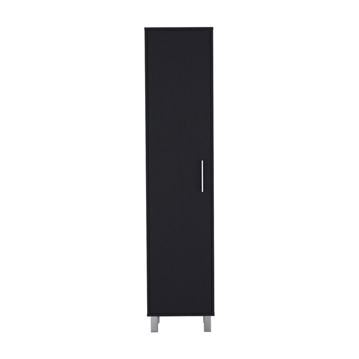 Dryden Tall Narrow Storage Cabinet with 5-Tier Shelf and Broom Hangers, Black -Garage