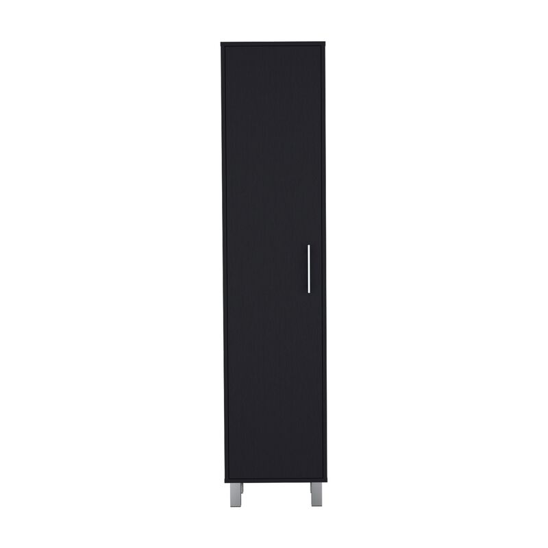 Dryden Tall Narrow Storage Cabinet with 5-Tier Shelf and Broom Hangers, Black -Garage