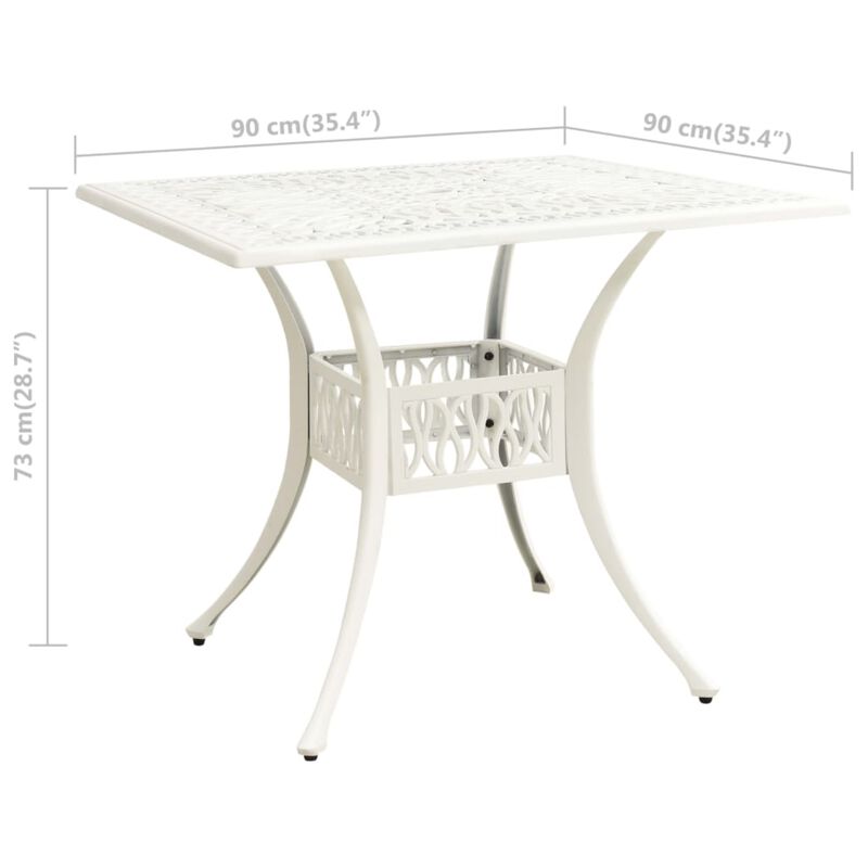 vidaXL Garden Table White 35.4"x35.4"x28.7" Cast Aluminum