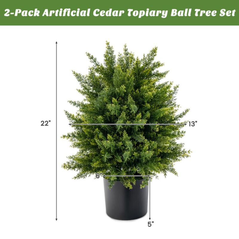 Hivvago 2-Pack Artificial Cedar Topiary Ball Tree with Cement Pot