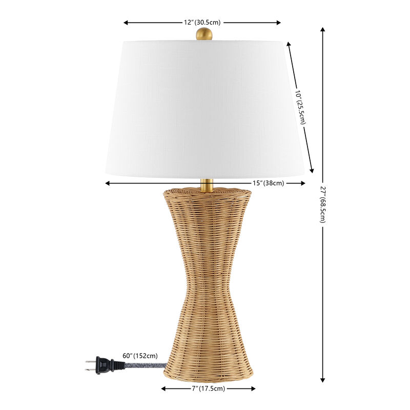 Laura Coastal Designer Iron/Rattan Wicker LED Table Lamp