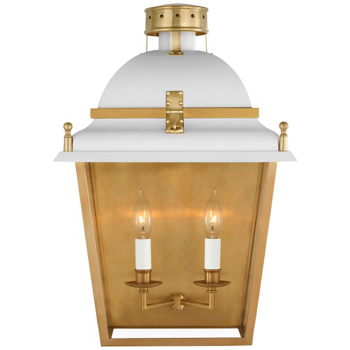 Coventry Large Wall Lantern in White and Antique-Burnished Brass