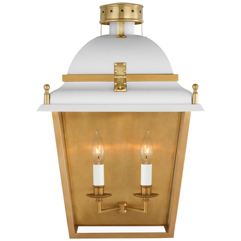 Coventry Large Wall Lantern in White and Antique-Burnished Brass