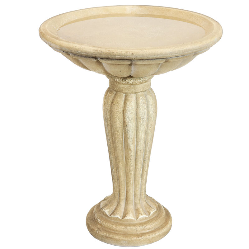 Sunnydaze Grecian Glass Fiber Reinforced Concrete Bird Bath - 16 in - Cream