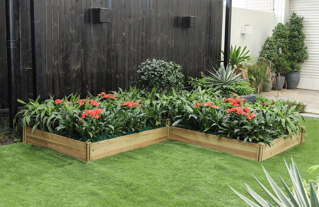 LuxenHome Wood Three Section L-Shaped Raised Garden Bed