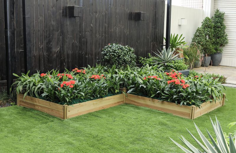 LuxenHome Wood Three Section L-Shaped Raised Garden Bed