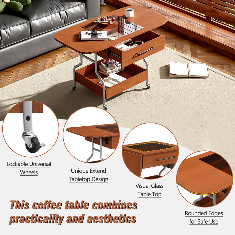 Merax Modern Extended Coffee Table with Wheels