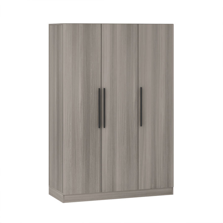 Gray Wood 47.2 in. W 3-Door Armoires Wardrobe with Hanging Rod and Storage Shelves (70 in. H x 18.9 in. D)
