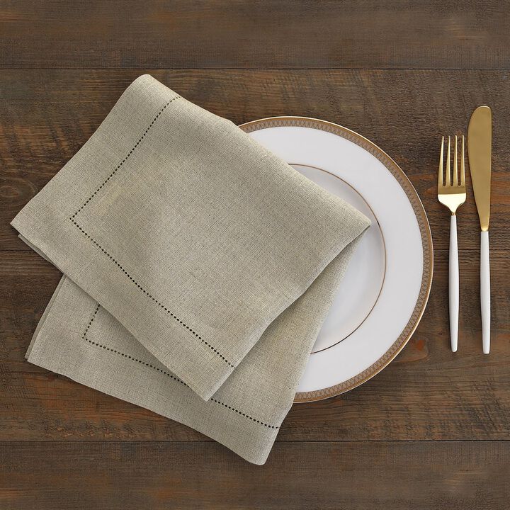 Solino Home 100% Pure Linen Dinner Napkins 20 x 20 Inch Set of 6 | Classic Hemstitch