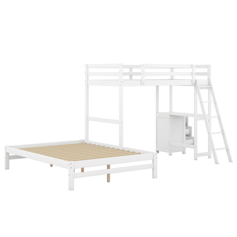 Merax Wood Bunk Bed with Desk and Three Drawers
