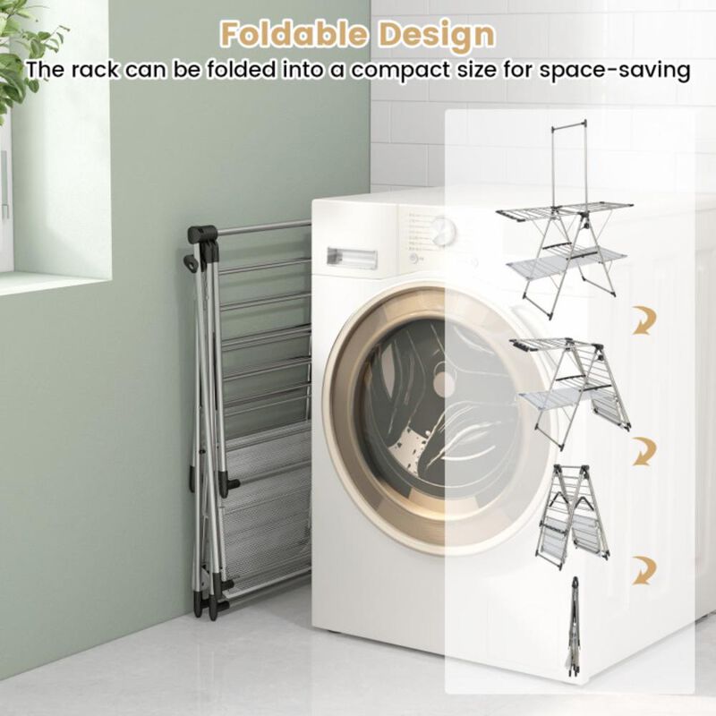 Hivvago Large Foldable Clothes Drying Rack with Tall Hanging Bar