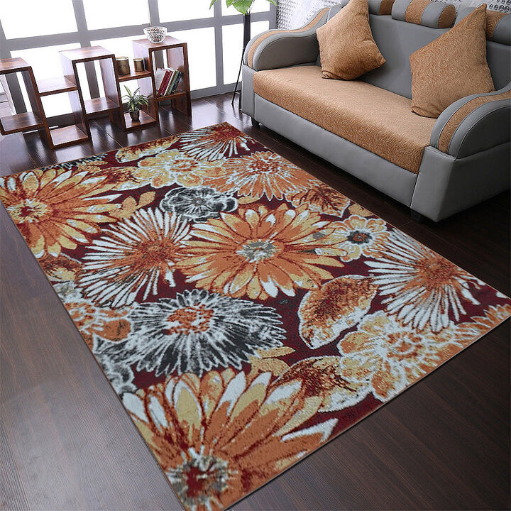 RUGSOTIC CARPETS MACHINE MADE HEATSET POLYPROPYLENE AREA RUGS  - 5'x8', Rectangle Shape, Beige Caramel Color, Floral Modern Design, Midium Pile Machine Made Area Rugs (M00030)