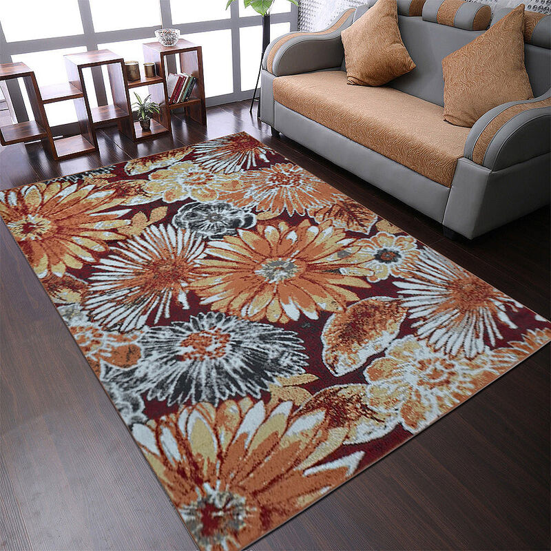 RUGSOTIC CARPETS MACHINE MADE HEATSET POLYPROPYLENE AREA RUGS  - 5'x8', Rectangle Shape, Beige Caramel Color, Floral Modern Design, Midium Pile Machine Made Area Rugs (M00030)