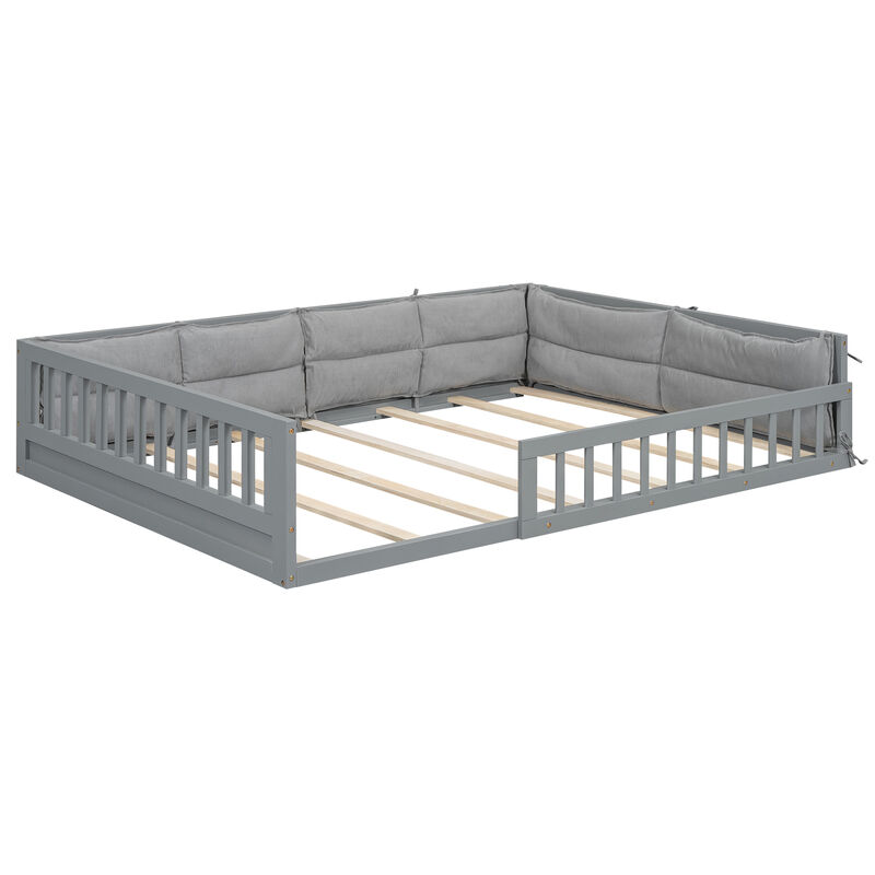 Merax Wood Platform Bed with Guardrail and Pillow