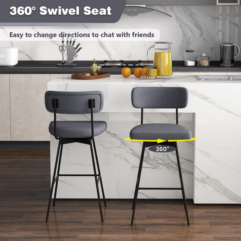 Set of 2 Upholstered Swivel Bar Stools Counter Height for Comfort and Style