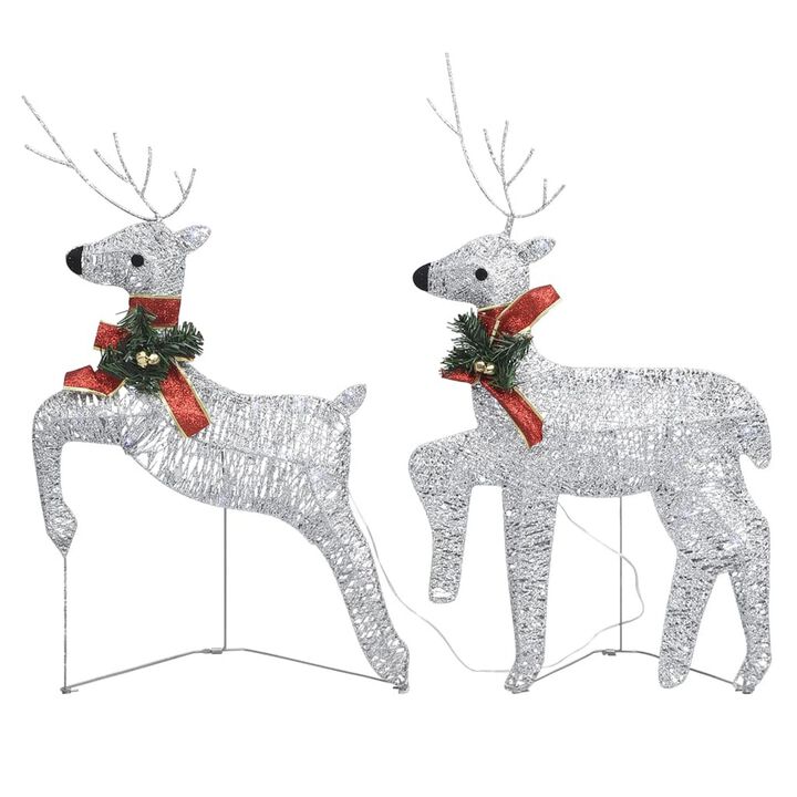 Outdoor 120 LED Light Christmas Decor Reindeer Set of 6, Silver Metal - Benzara