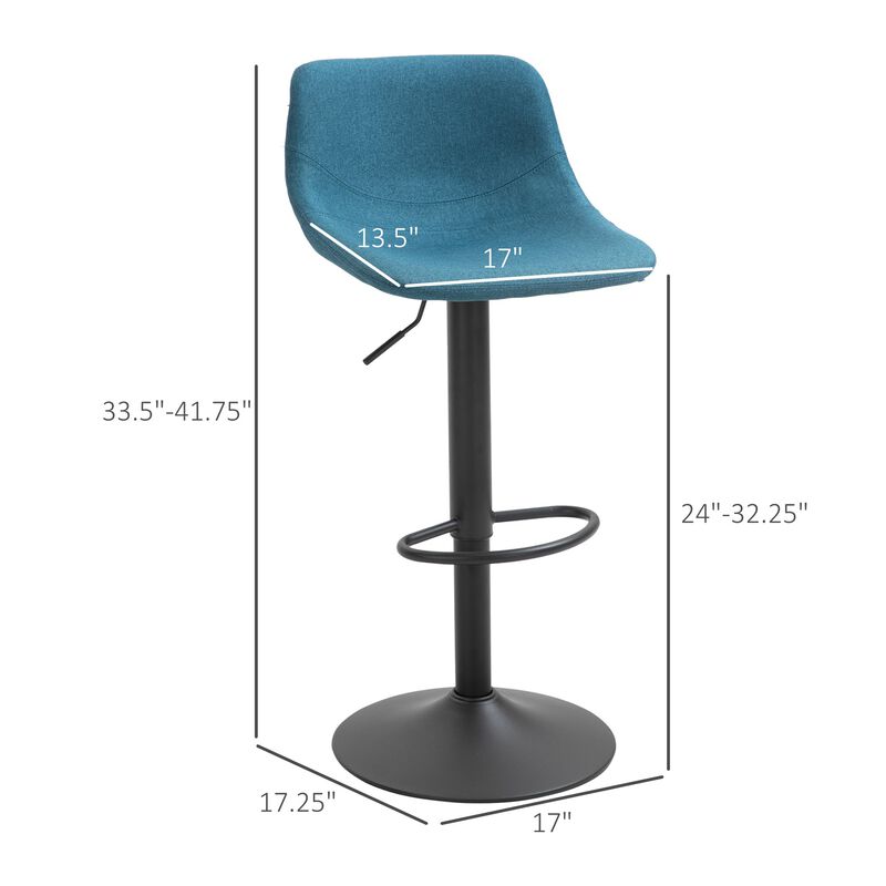 Blue Kitchen Perches: Set of 2 Adjustable Swivel Padded Bar Stools