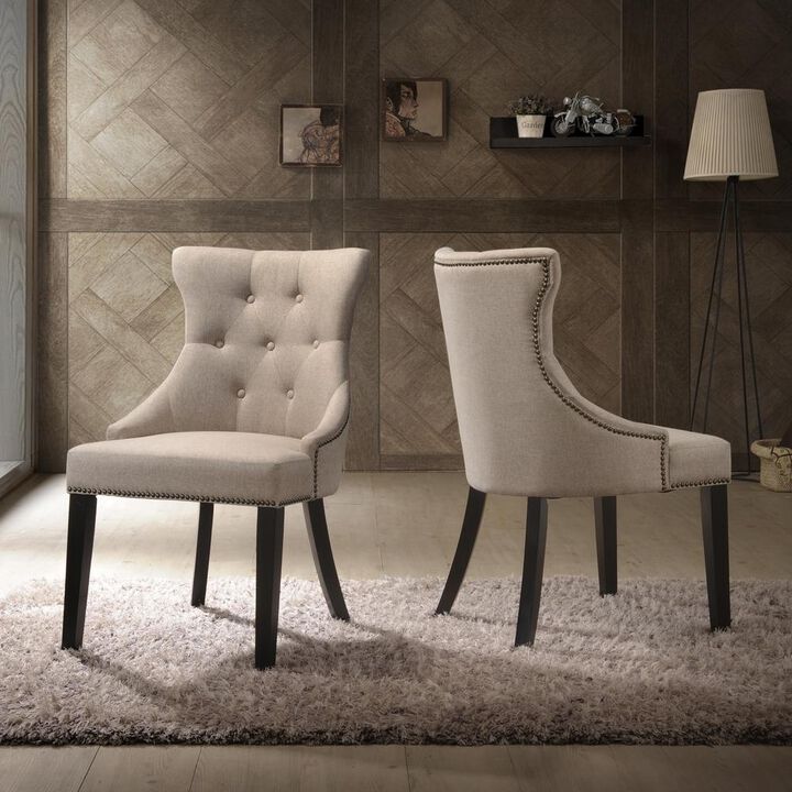 Carolina Living Tufted Back Upholstered Chair - Set of 2 - Espresso - Cream Linen Upholstery