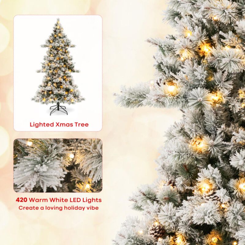 Hivvago 7 Feet Flocked Christmas Tree with Pine Needles