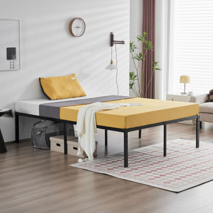 Tall Iron Bed Frame, Minimalist Metal Platform with Strong Support