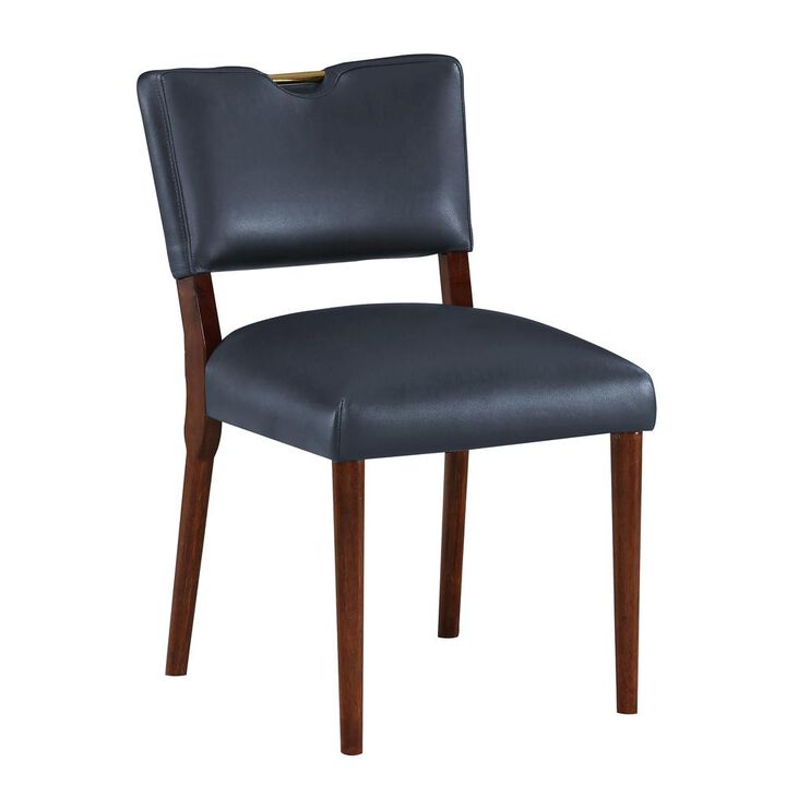 Comfort Pointe Bonito Midnight Blue Faux Leather 5PC Dining Set in Walnut Finish