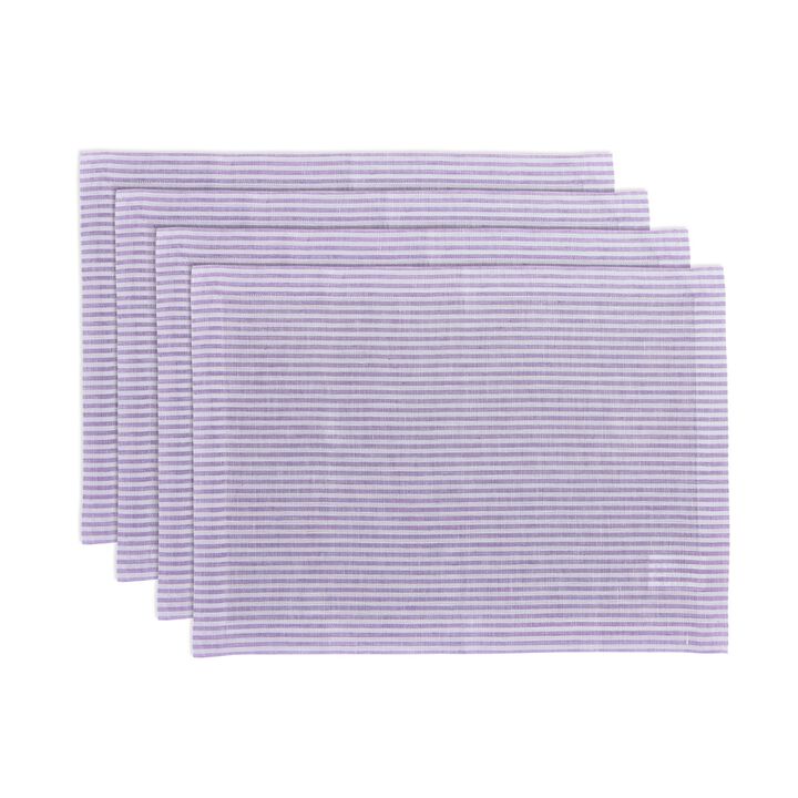 Solino Home 100% Pure Linen Placemats 14 x 19 Inch Set of 4 | Narrow Stripe